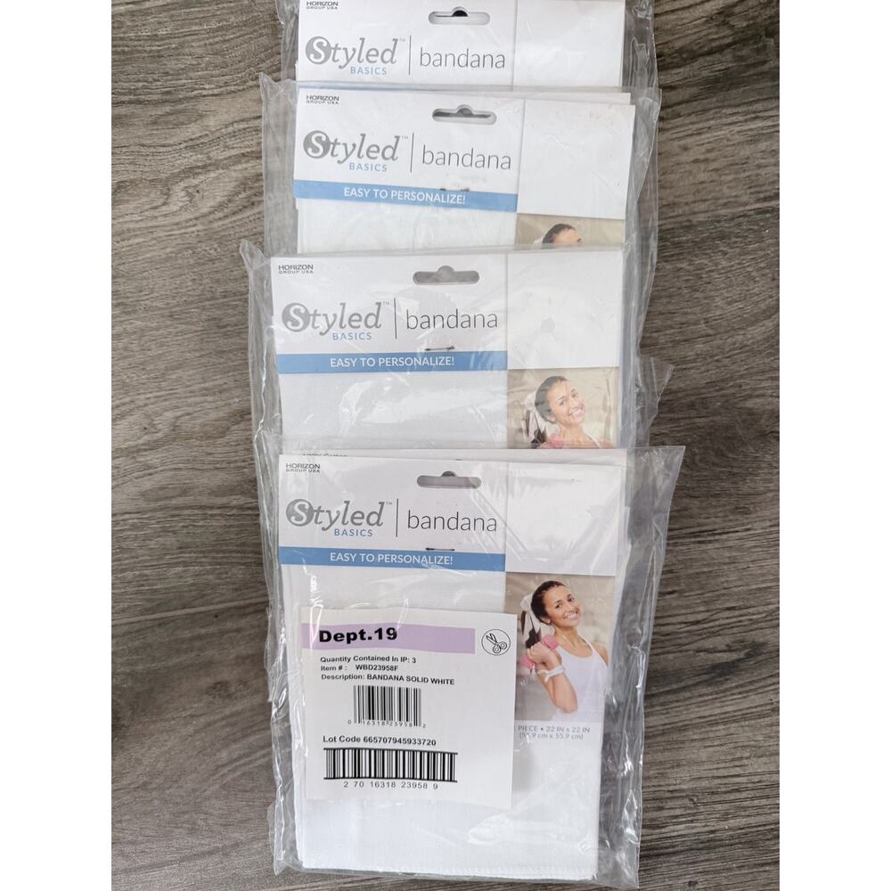 Style Basics Bandanas White 3 Pack Getting 4 Packages for Total of 12. New